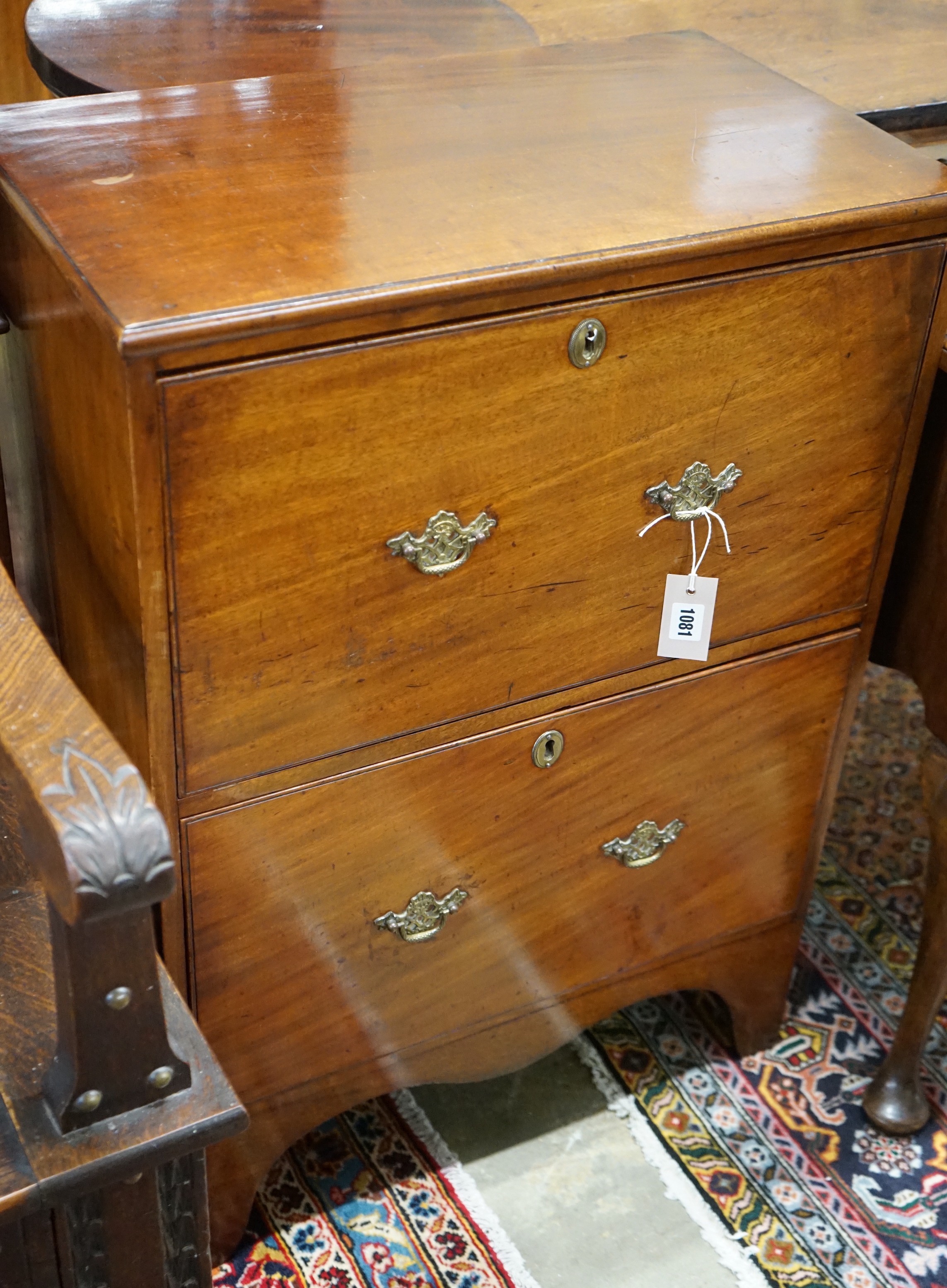 A 19th century mahogany two drawer chest, width 58cm, depth 34cm, height 83cm